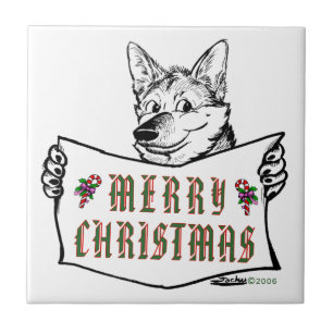Christmas Dog:  Merry Christmas! Ceramic Tile
