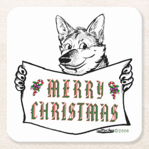 Christmas Dog:  Merry Christmas! Square Paper Coaster