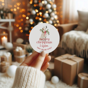Christmas Dog Merry Christmas Typography Classic Round Sticker