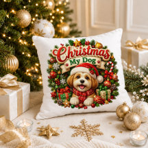 Christmas Dog Mum Festive Red Green Throw Pillow