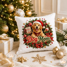 Christmas Dog Mum Red Green Quote Decorative Pillo