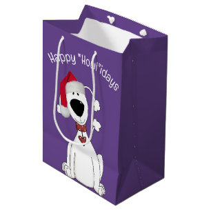 Christmas Dog On Purple Medium Gift Bag