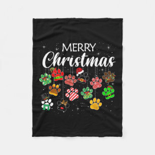 Christmas Dog Paw Print Buffalo Plaid Ugly Xmas Fleece Blanket