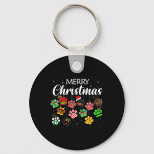 Christmas Dog Paw Print Buffalo Plaid Ugly Xmas  Key Ring