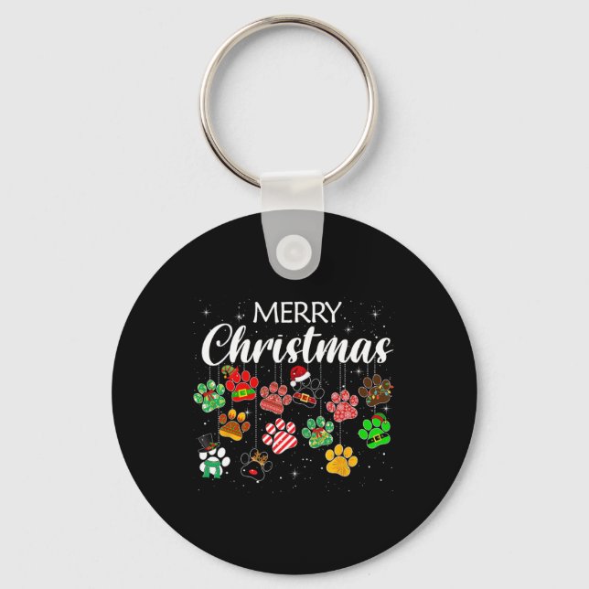 Christmas Dog Paw Print Buffalo Plaid Ugly Xmas  Key Ring (Front)