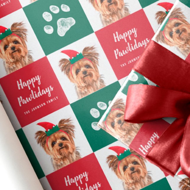 Christmas Dog Paw Print Photo Gift Wrap (Creator Uploaded)