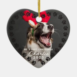 Christmas Dog Paw Prints Personalised Pet Photo Ceramic Ornament