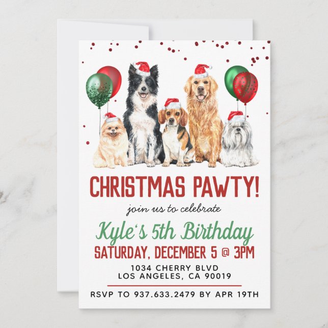Christmas Dog Paw-ty Birthday Invitation (Front)