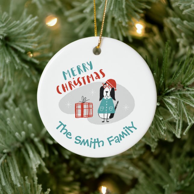 Christmas Dog Personalised Ceramic Ornament (Tree)