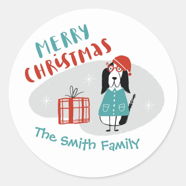 Christmas Dog Personalised Classic Round Sticker (Front)