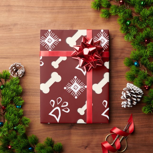 Christmas Dog Pet Bone Snowflake Pattern Wrapping Paper (Holiday Gift)