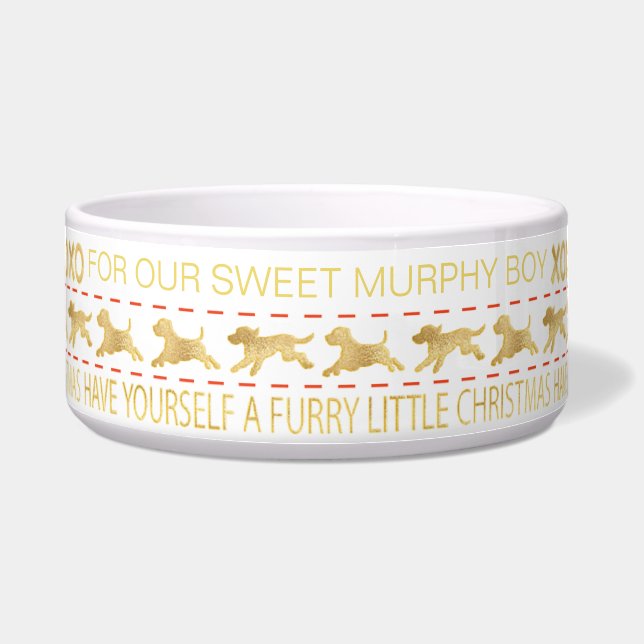 Christmas DOG Pet Bowl "GOLD/UGLY SWEATER" (Front)