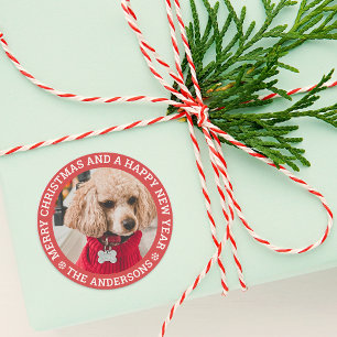 Christmas Dog Photo  Classic Round Sticker