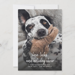 Christmas Dog Photo Love Licks and Holiday Cheer Card