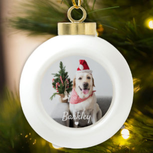 Christmas Dog Photo Minimal Modern Ceramic Ball Christmas Ornament