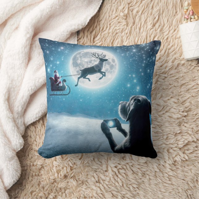 Christmas Dog Photographing Santa Claus In Sleigh Cushion (Blanket)