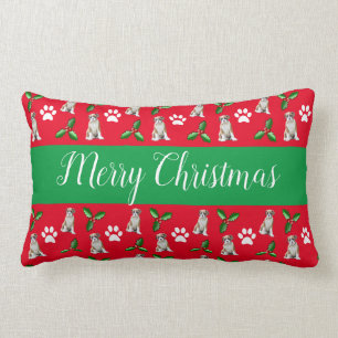 Christmas Dog Pillow, Fawn Boxer Dog Lumbar Cushion
