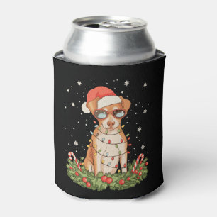 Christmas Dog Pinscher Xmas Santa Hat Holiday Can Cooler