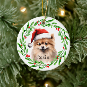 Christmas Dog Pomeranian Holidays Pet Ceramic Ornament