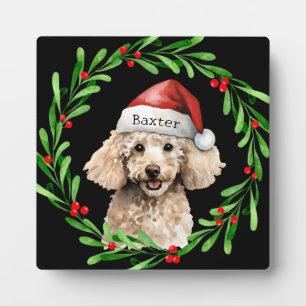 Christmas Dog Poodle Santa Hat Holiday Plaque