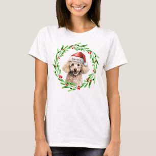 Christmas Dog Poodle Santa Hat Holiday T-Shirt