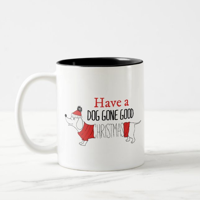 Christmas Dog Puns Santa Dogs Dog Gone Good Christ Two-Tone Coffee Mug (Left)