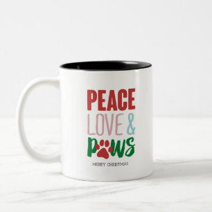 Christmas Dog Puns Santa Dogs Peace Love and Paws Two-Tone Coffee Mug