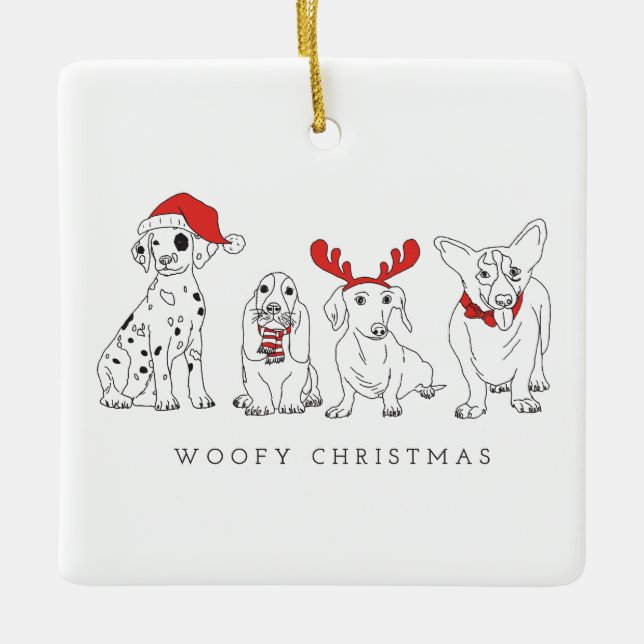 Christmas Dog Puns Santa Dogs Woofy Christmas Ceramic Ornament (Front)