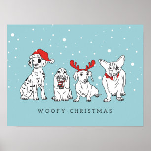 Christmas Dog Puns Santa Dogs Woofy Christmas Poster