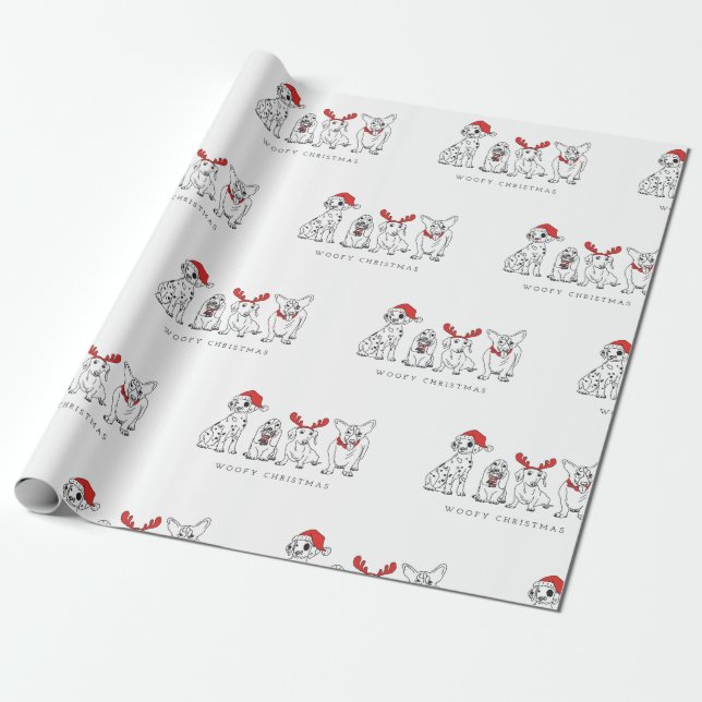 Christmas Dog Puns Santa Dogs Woofy Christmas Wrapping Paper (Unrolled)