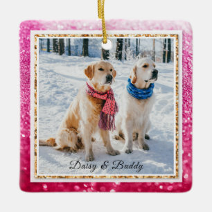 Christmas Dog Puppy Pet Purple Glitter Name Photo Ceramic Ornament