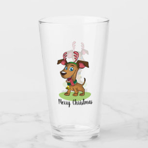 Christmas Dog Reindeer Glass Cup