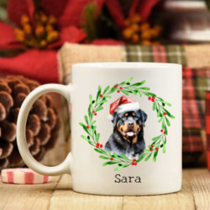 Christmas Dog Rottweiler Santa Hat Holiday Coffee Mug