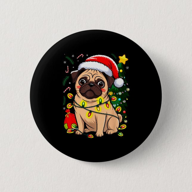 Christmas Dog Santa Clause Pug Puppy X-mas  6 Cm Round Badge (Front)