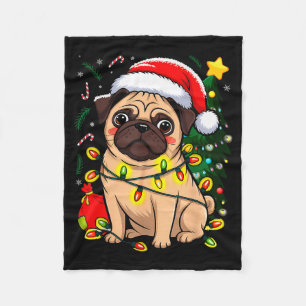 Christmas Dog Santa Clause Pug Puppy X-mas Fleece Blanket