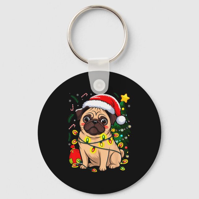 Christmas Dog Santa Clause Pug Puppy X-mas  Key Ring (Front)