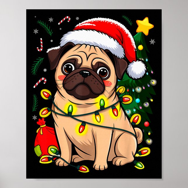 Christmas Dog Santa Clause Pug Puppy X-mas  Poster (Front)