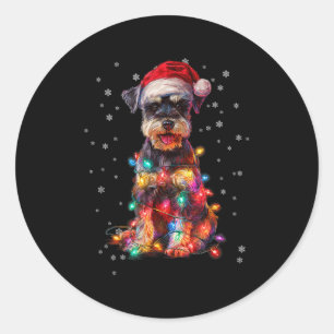 Christmas Dog Schnauzer Santa Xmas Women Men Kids Classic Round Sticker