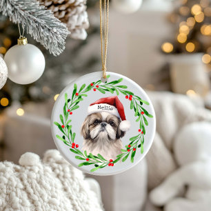 Christmas Dog Shih Tzu Santa Holidays Pet Ceramic Ornament