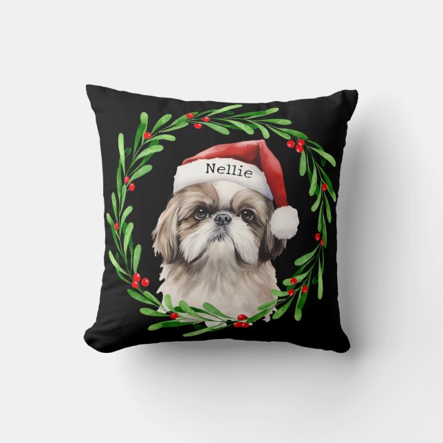 Christmas Dog Shih Tzu Santa Holidays Pet Cushion (Front)