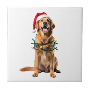 Christmas Dog Shirt, Christmas Golden retriever Pa Ceramic Tile