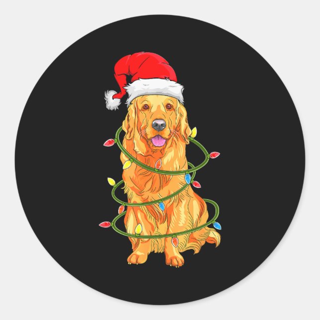 Christmas Dog Shirt, Christmas Golden Retriever Pa Classic Round Sticker (Front)