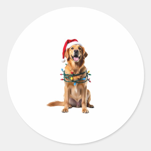 Christmas Dog Shirt, Christmas Golden retriever Pa Classic Round Sticker (Front)