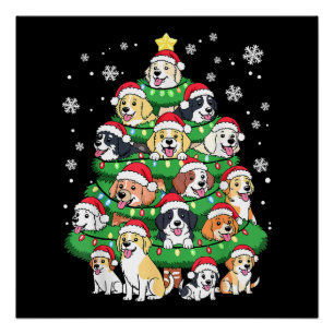 Christmas Dog Tree - Cute Merry Xmas Puppies Poster
