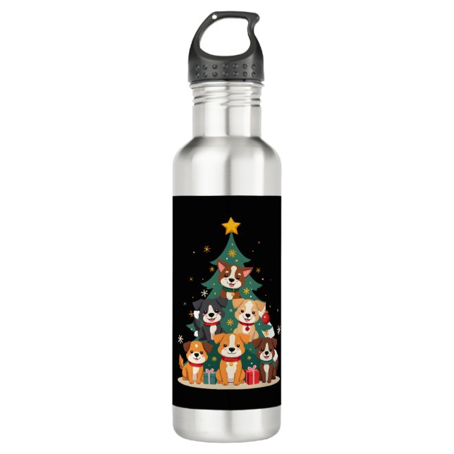 Christmas Dog Tree T-Shirt Cute Funny Puppy Dogs X 710 Ml Water Bottle (Front)