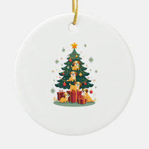 Christmas Dog Tree T-Shirt Cute Funny Puppy Dogs X Ceramic Ornament