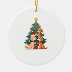 Christmas Dog Tree T-Shirt Cute Funny Puppy Dogs X Ceramic Ornament