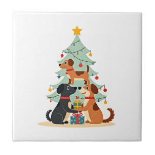 Christmas Dog Tree T-Shirt Cute Funny Puppy Dogs X Ceramic Tile