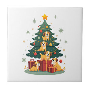 Christmas Dog Tree T-Shirt Cute Funny Puppy Dogs X Ceramic Tile