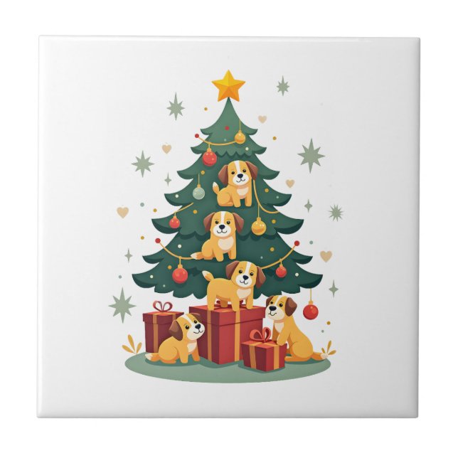 Christmas Dog Tree T-Shirt Cute Funny Puppy Dogs X Ceramic Tile (Front)